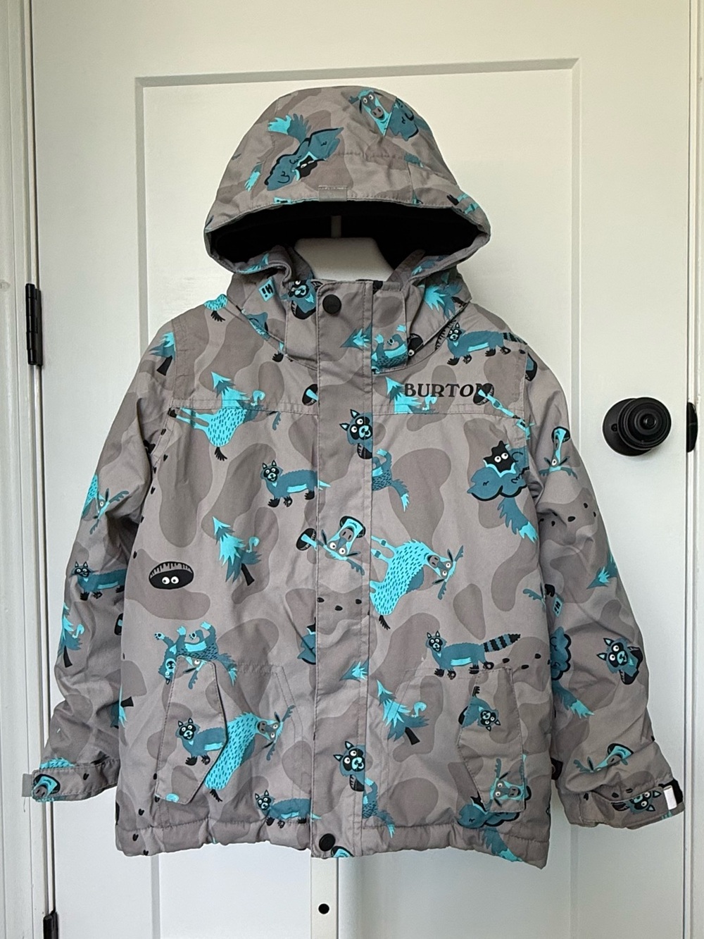 Burton Kids Amped Gray Insulated Jacket with Teal Cartoon Print
